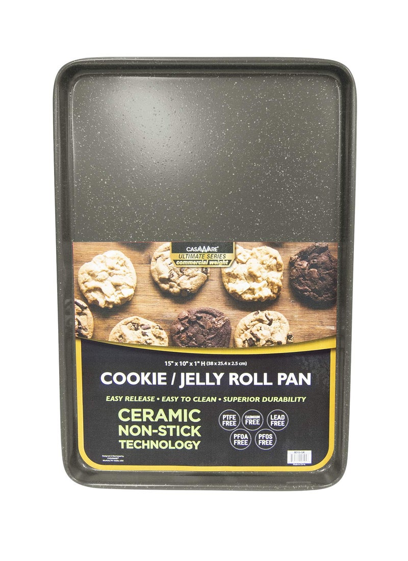 casaWare 15 x 10 x 1-Inch Ultimate Series Commercial Weight Ceramic Non-Stick Coating Cookie/Jelly Roll Pan (Silver Granite) - Image 1